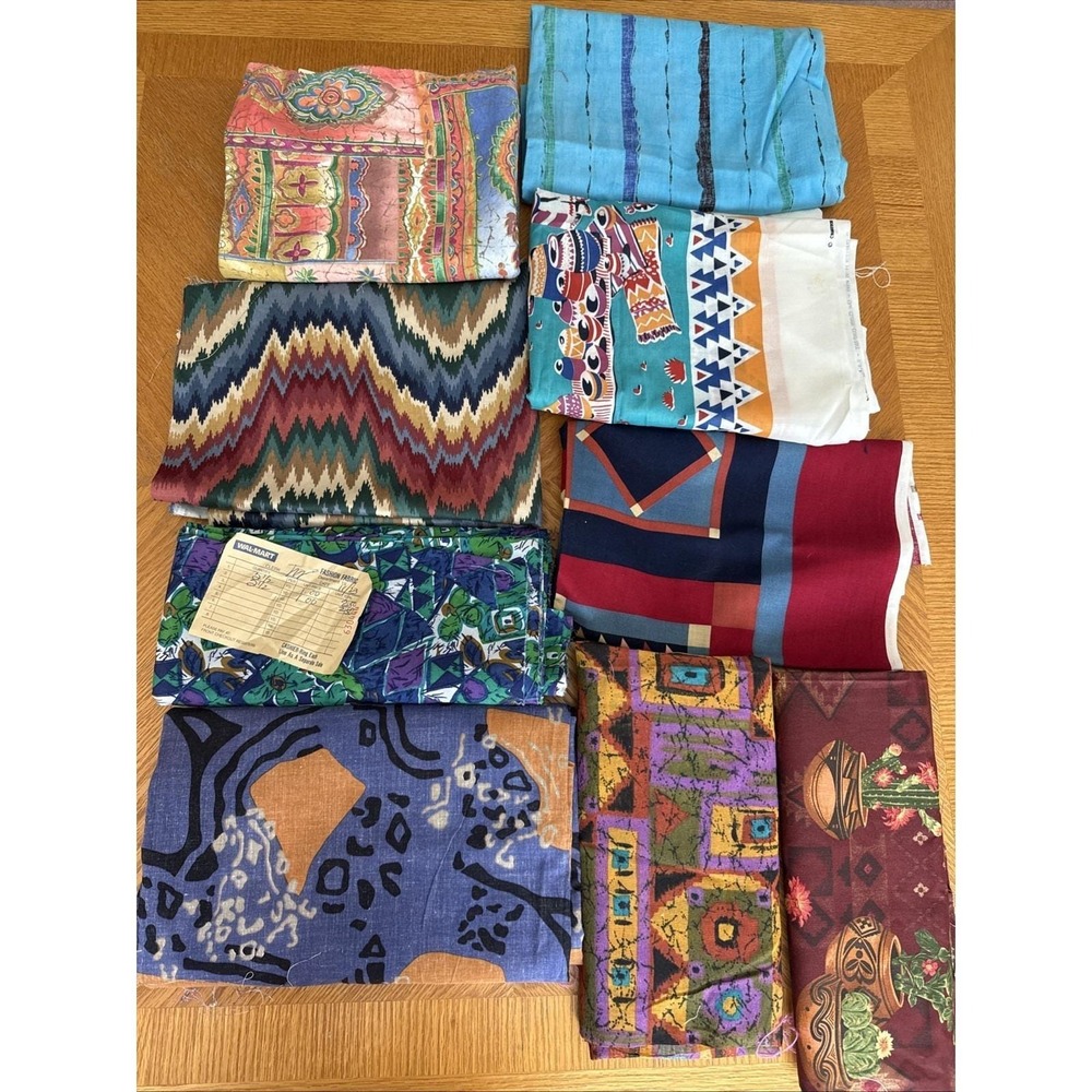 Vintage Fabric Lot Cotton Southwest Geometric Earthy Boho Tribal Abstract 4lb